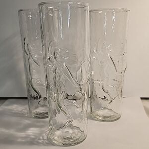 Vtg Libbey La Femme Female Tall Cocktail Glass x 3 Tumbler 3D Nude Women 7” Bar
